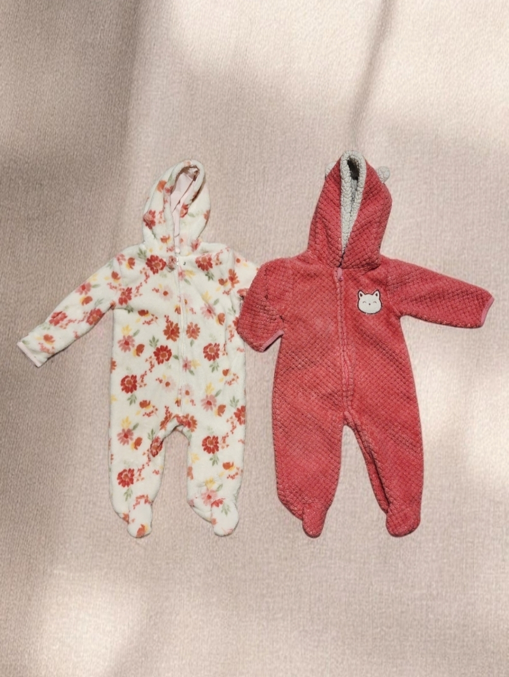 2 Baby Fleece hooded  Footed Jumpsuits